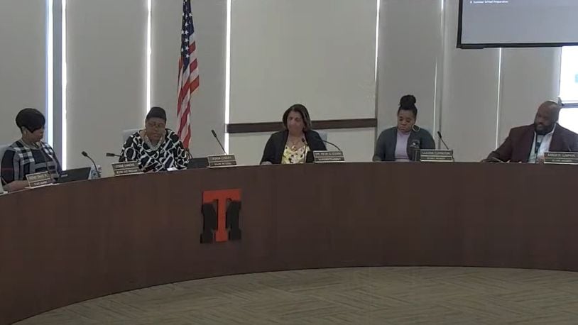 The Trotwood Madison School Board during a meeting May 2. Courtesy of Trotwood Schools.