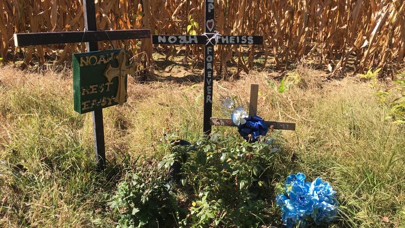 This memorial on Springboro Road in Warren County is in memory of Noah Theiss, 17, of Franklin Twp., who died in a fatal crash in May on this stretch of road. The driver, Hosny Mousa, 15, charged with aggravated causing Theiss’ death was ordered Friday to enter the Montgomery County Center for Adolescent Services. LAWRENCE BUDD/STAFF