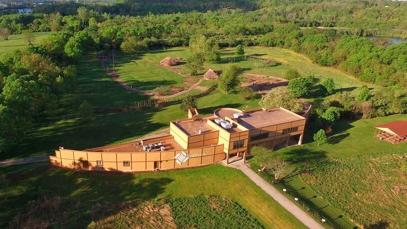 The Interpretive Center is integrated into the circular design of the village.  The SunWatch Indian Village/Archaeological Park is nestled in mature trees along the Great Miami River south of Dayton.    TY GREENLEES / STAFF