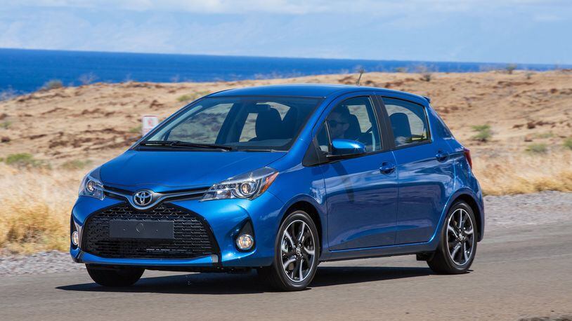 The 2016 Toyota Yaris comes in L, LE and SE grades. Standard features include air conditioning, power steering, tilt steering wheel, power door locks with illuminated entry, cargo area cover and lamp, and power windows with driver s side auto up/down. The Yaris LE adds power mirrors, cruise control, steering wheel audio controls, and a remote keyless entry system with engine immobilizer. Photo by Toyota