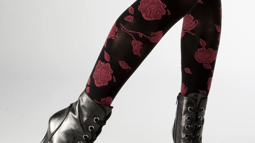 Archived photo: DKNY tapestry floral tights, and Paolo black Leighton boots, both at Nordstrom. Frenchi red fish-net hosiery, $10, and Paolo black patent Babe peep-toe pumps. (Bill Hogan/Chicago Tribune/MCT)