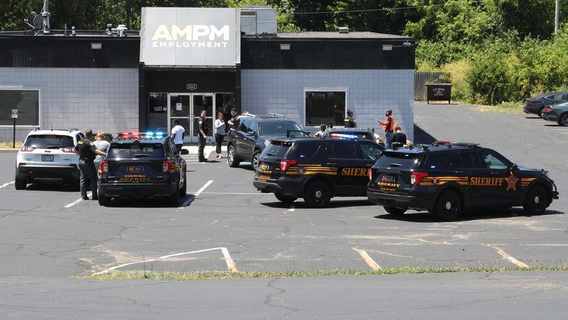 Clark County Sheriff’s Office cruisers were in the parking lot of AMPM Employment after a woman was hit by a car Monday, June 27, 2022. BILL LACKEY/STAFF
