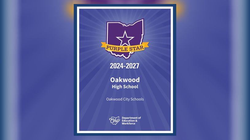 Oakwood High School and two others in the district have been named Ohio’s newest Purple Star schools. CONTRIBUTED