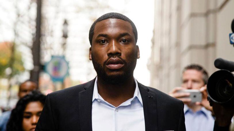 Rapper Meek Mill arrives at the criminal justice center in Philadelphia, Monday, Nov. 6, 2017. A Philadelphia judge has sentenced rapper Mill to two to four years in state prison for violating probation in a nearly decade-old gun and drug case.