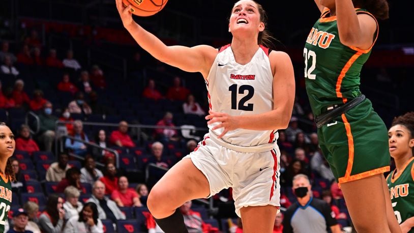 Dayton's Jenna Giacone puts up a shot against Florida A&M during Tuesday night's game at UD Arena. Erik Schelkun/UD Athletics