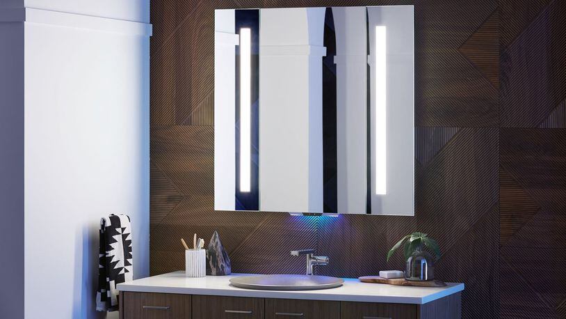 The Kohler Verdera Voice Lighted Mirror comes with a built-in speaker and microphone that lets users interact with Amazon s Alexa digital assistant. A customer could, for instance, ask for a weather report while getting ready in the morning. (Kohler )