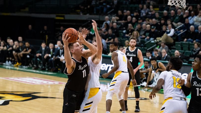 Wright State’s Loudon Love shoots against Northern Kentucky’s Drew McDonald during Friday night’s gaame at the Nutter Center. CONTRIBUTED