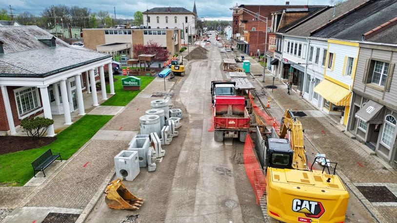 Construction work continues on S. Main Street Friday, April 12, 2024 in Franklin. NICK GRAHAM/STAFF
