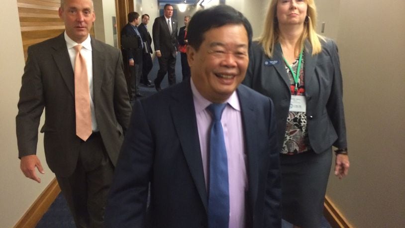 Fuyao Chairman Cao Dewang said through an interpreter that he looks forward to being “a good neighbor and a friend” to the Dayton community after announcing the Chinese automotive glass manufacturer finished the deal to purchase a portion of the former General Motors Assembly plant in Moraine.