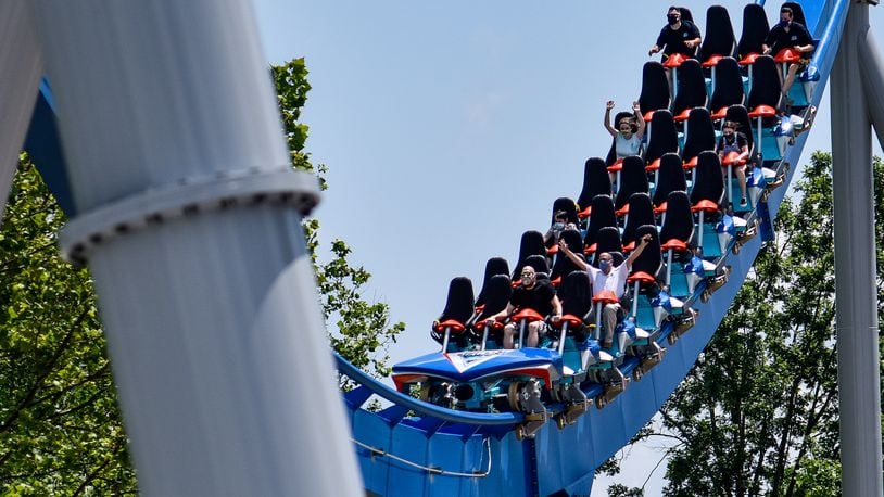 The Orion giga coaster is new this year in the new Area 72 at Kings Island in Mason. Orion is 5,321 feet long, 287 feet tall with a first drop of 300 feet and will reach speeds up to 91 miles per hour. Kings Island opens to pass holders July 2 with numerous protocols in place to decrease the chance of spread of COVID-19.  NICK GRAHAM / STAFF