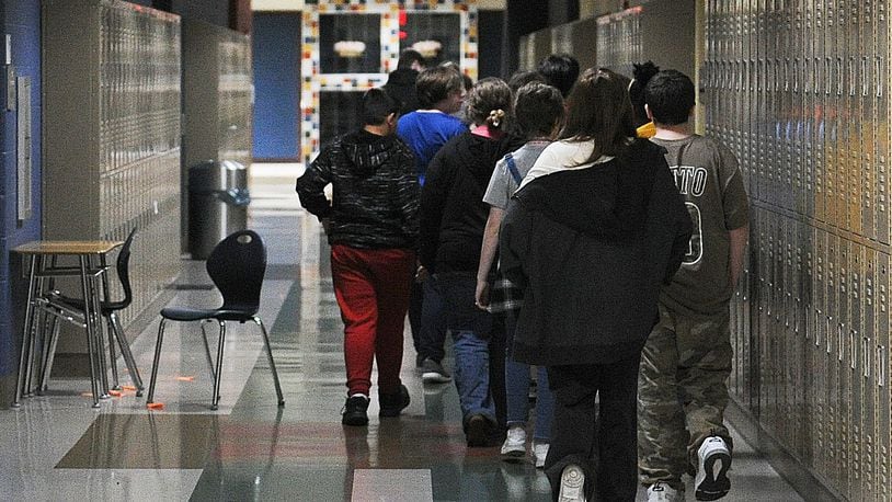 Students walk through the halls of Miamisburg Middle School. MARSHALL GORBY\STAFF