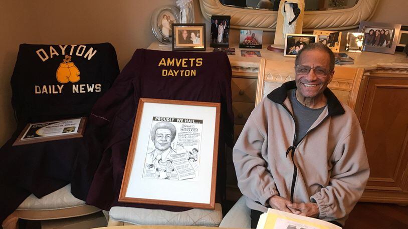 Mickey Carter, 91, with some of his memorabila. Tom Archdeacon/STAFF