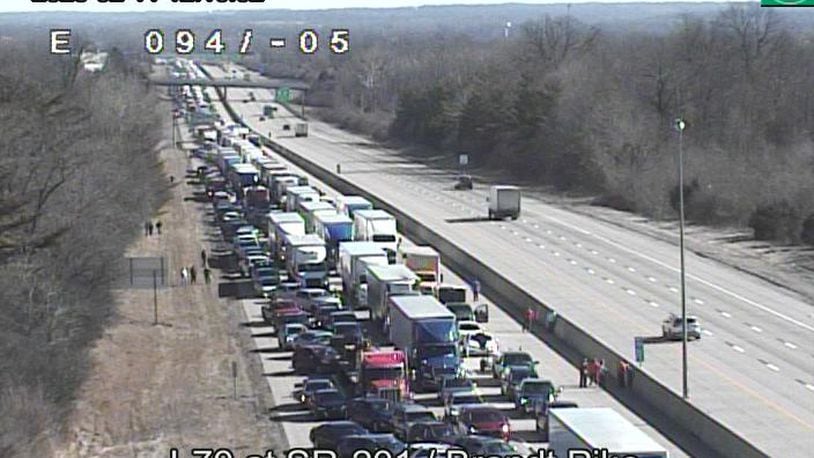 A crash on I-70 near SR-201 and Brandt Pike is causing traffic delays. Credit: OHIO-Go