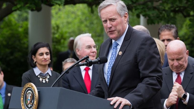 Rep. Mark Meadows, (R-NC 11th District) and chair of the Freedom Caucus, speaks at President Trump's press conference with members of the GOP on the passage of legislation to roll back the Affordable Care Act on May 4, 2017 in the Rose Garden of the White House in Washington, D.C. (Cheriss May/Sipa USA/TNS)
