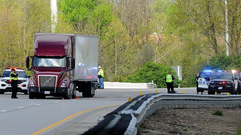 Beavercreek police are on the scene of a crash involving a pedestrian on U.S. 35 Wednesday morning, April 24, 2024. The incident closed the eastbound lanes of U.S. 35 at the Interstate 675 intersection. MARSHALL GORBY\STAFF