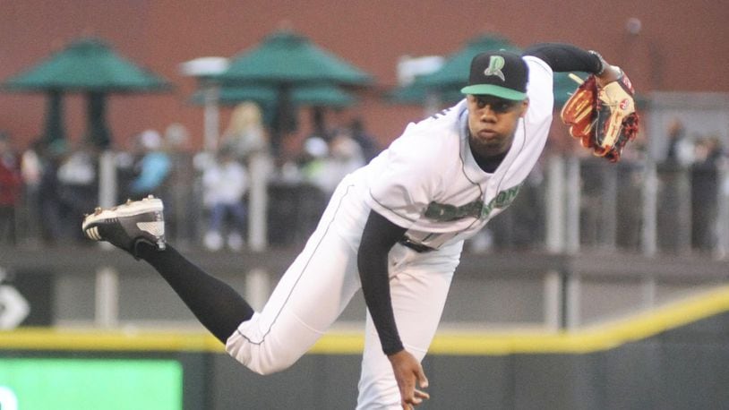 Dragons pitcher Hunter Greene went 2.1 innings in his second start. Dayton defeated visiting South Bend 4-1 at Fifth Third Field on Wed., April 18, 2018. MARC PENDLETON / STAFF