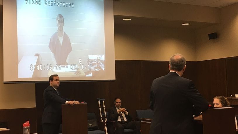 Jason Tidwell appeared via video conference during an arraignment hearing in the shooting death of his half-sister Mackenna Kronenberger. (MIke Campbell/Staff)