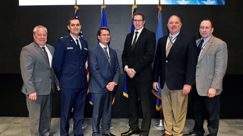 Pictured left to right: Thomas Fischer, director, Engineering and Technical Management/Services; Maj. Eric Baker, Mid-Career Military Engineer Award; Brian Welch, Senior Civilian Engineer Award; Karl Schutter, Mentor’s Award; David Mittlesteadt, Chief Engineer Award; Timothy Menke, Frederick T. Rall Jr. Lifetime Achievement Award. (Courtesy photo)