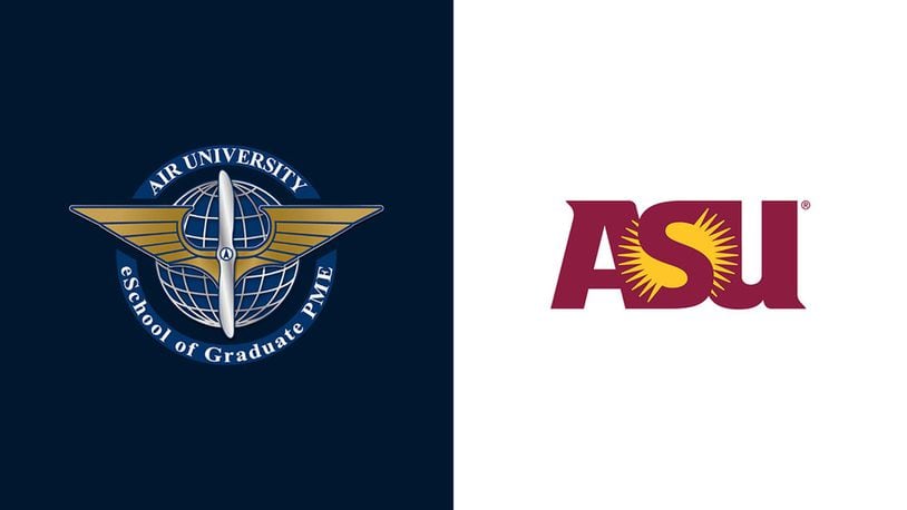 For the first time, a U.S. military service utilized a civilian university partner to enable the delivery of officer professional military education. Air University partnered with Arizona State University, one of America’s leading public research universities with advanced learning and support systems, to transform the distance learning experience for Air Force officers and civilians worldwide. (U.S. Air Force courtesy graphic)