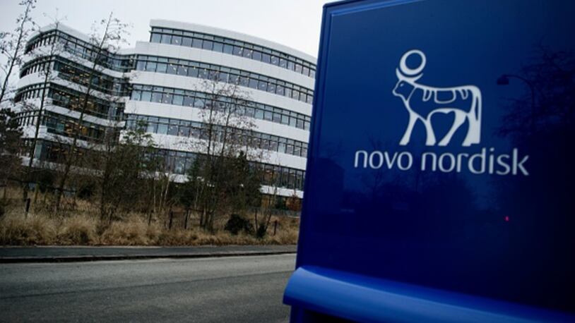 The logo of Danish pharmaceutical company Novo Nordisk is pictured at their headquarters  in Bagsvaerd outside of Copenhagen, Denmark on February 1, 2017, the day before they release their yearly financial results. / AFP / Scanpix Denmark / Liselotte Sabroe / Denmark OUT        (Photo credit should read LISELOTTE SABROE/AFP/Getty Images)