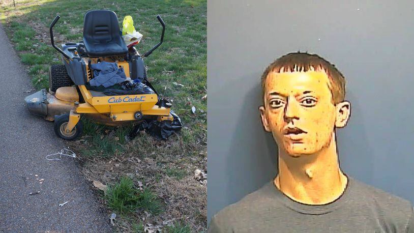 Deputies in McCracken County, Kentucky, arrested Timothy Sams, 25, after authorities said he burglarized at least two homes and fled on a stolen lawnmower. (McCracken County Sheriff's Department)