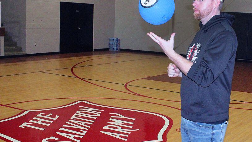 Ryan Ray with the Salvation Army Springfield Corps gets ready for the annual dodge ball tournament. JEFF GUERINI/STAFF