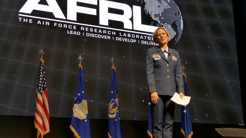 Brig. Gen. Heather L. Pringle officially assumed command of the Air Force Research Laboratory during an assumption of command ceremony at the Air Force Institute of Technology’s Kenney Hall Auditorium June 18. (U.S. Air Force photo/Keith Lewis)