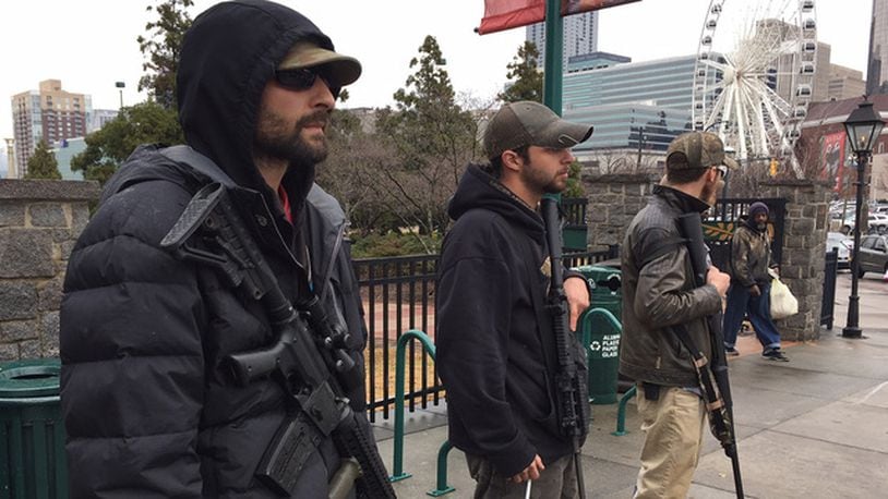 Members of a Georgia area militia group, III% Security Force, rallyed in support of President Donald Trump Saturday. (Photo: WSB-TV)