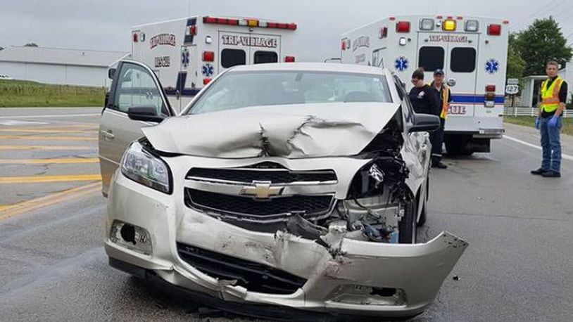 A Chevrolet Malibu headed south on U.S. 127 near Greenville on Saturday, Sept. 2, 2017, slammed into the side of a Ford Flex that tried to turn in front of the car.