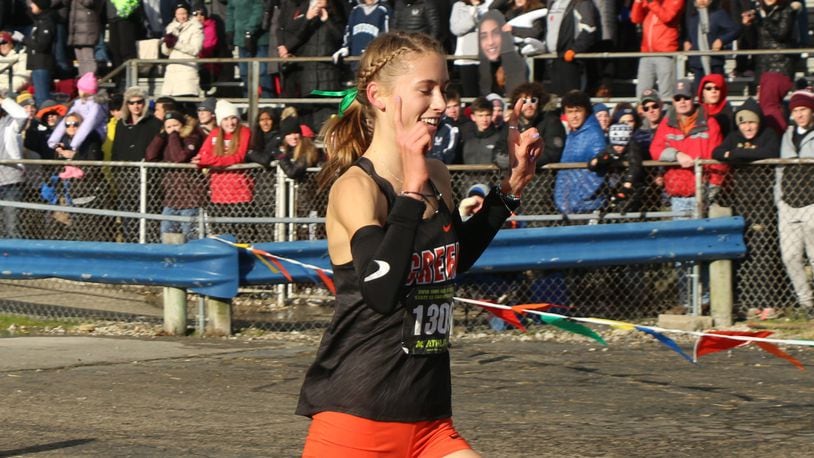 Beavercreek’s Taylor Ewert won the Division I state cross country championship last month at National Trail Raceway in Hebron. Greg Billing/CONTRIBUTED