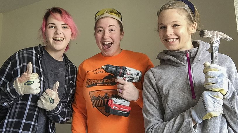 From left: Dixie Champagne, Kaylee Bowers, and Hannah Wegner, along with other members of the Wright-Patterson Air Force Base chapel community traveled to the Houston, Texas, for a week in January, 2018, to help restore homes devastated by Hurricane Harvey, which hit the area in late August, 2017. (U.S. Air Force photo)