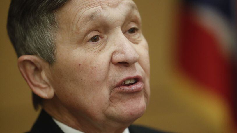 Former U.S. Rep. Dennis Kucinich speaks at a news conference, Thursday, Jan. 18, 2018, in Cincinnati, after announcing his run for Ohio governor the previous day Kucinich said he would muster state resources to fight poverty and violence, boost arts and education and expand economic opportunity. (AP Photo/John Minchillo)