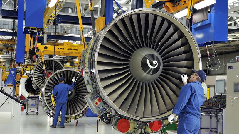 Final assembly of the CFM56-5B jet engine produced by GE Aviation joint venture CFM International.