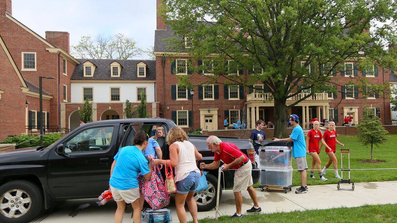 Miami University in Oxford welcomed freshman students into their dorms, Thursday, Aug. 25.