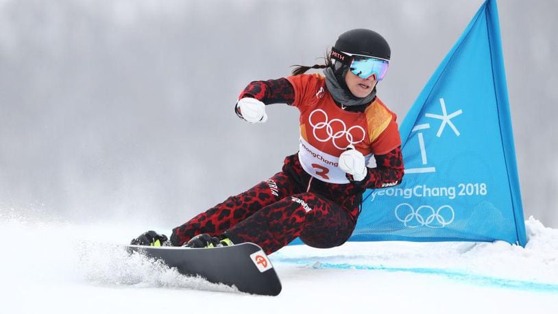 Daniela Ulbing of Austria barely missed slicing a squirrel in half during a heat for the Ladies' Parallel Giant Slalom Elimination Run on day fifteen of the PyeongChang 2018 Winter Olympic Games at Phoenix Snow Park on February 24, 2018 in Pyeongchang-gun, South Korea.