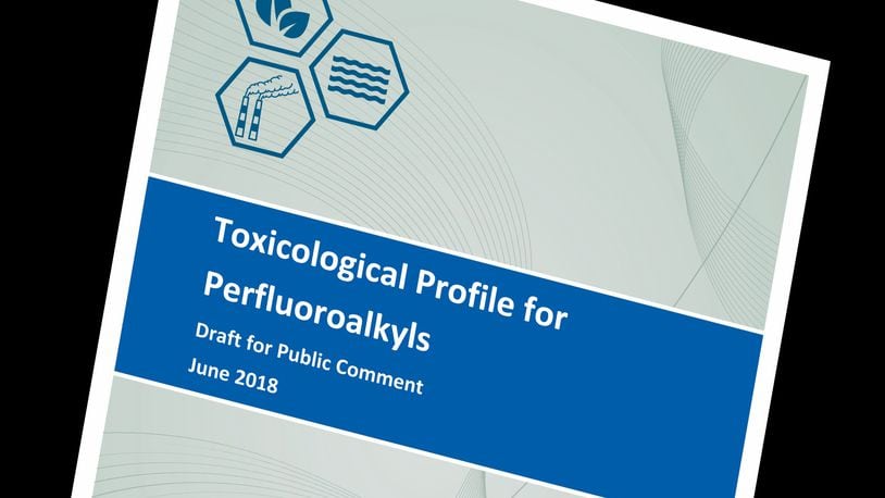 The cover of a federal draft report, “Toxicological Profile for Perfluoroalkyls, Draft for Public Comment,” which looks at chemical compounds that could present a danger to water systems around the country, including Dayton. STAFF