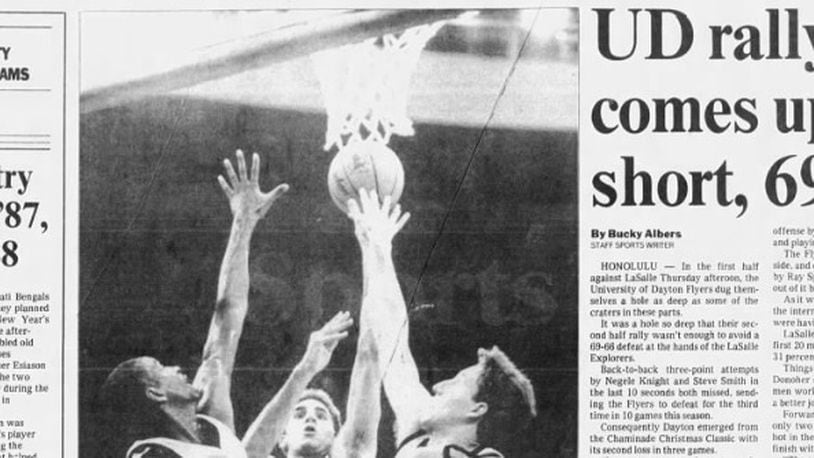 A screenshot of the sports front page of the Dec. 26, 1987, edition of the Dayton Daily News.