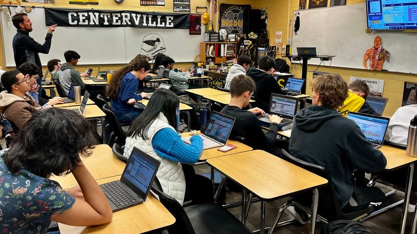 Casey Clark explains traversals to students in his AP Computer Science class at Centerville High School. This is one of 27 AP courses offered at CHS.
