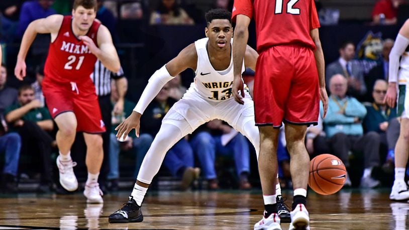 Wright State’s Malachi Smith defends against Miami on Dec. 5, 2018, at the Nutter Center. Joseph Craven/CONTRIBUTED