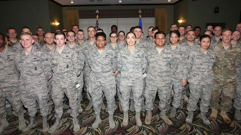 Team Wright-Patt’s newest enlisted promotees pose for a group photo following a promotion ceremony at the Wright-Patterson Club Oct. 31. (U.S. Air Force photo/Thomas Lewis)