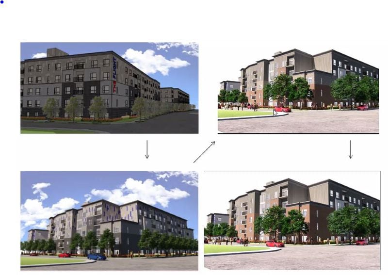 The evolution of the design of the proposed apartment building on the former Patterson-Kennedy school site near the University of Dayton. CONTRIBUTED