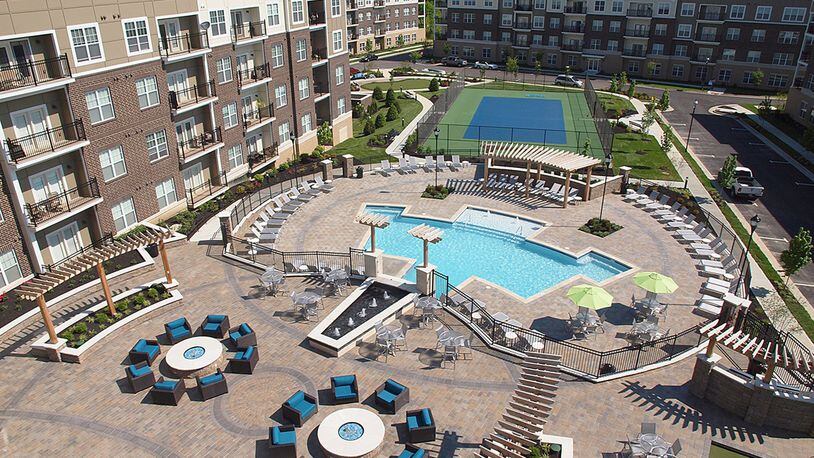 A $30 million luxury apartment complex called The Allure, seen here in a rendering, will be located behind Cross Pointe Shopping Center in Centerville. CONTRIBUTED