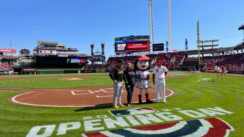 The scene before a game between the Reds and the Pirates on Opening Day on Thursday, March 30, 2023, at Great American Ball Park in Cincinnati. David Jablonski/Staff