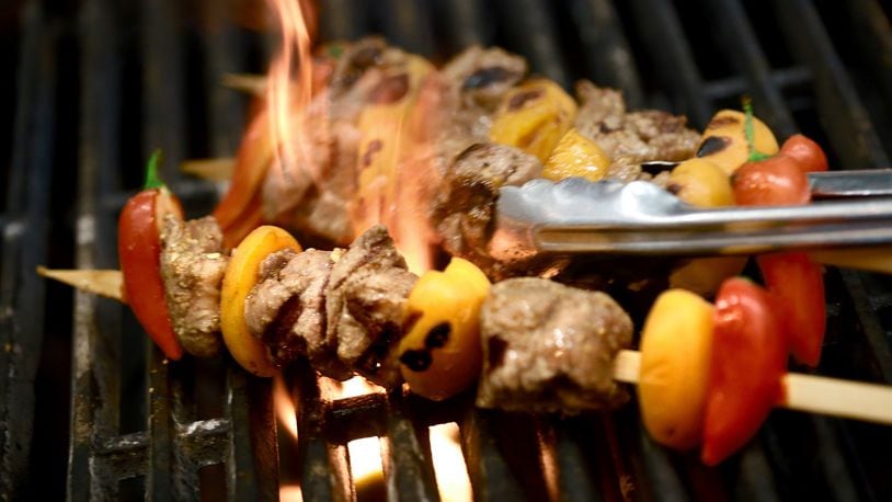 Apricot Lamb Kebobs on the grill at the Great Lakes Culinary Center in Southfield, Mich. on Wednesday, June 4, 2014. (Kimberly P. Mitchell/Detroit Free Press/TNS)