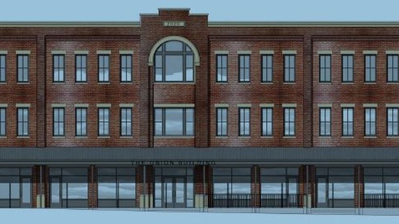 This is a rendering of the northern elevation of the first commercial building at Union Village, the 1,400-acre community under development in Warren County.