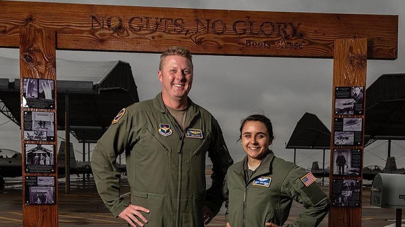 Maj. Nick Harris (left) and Capt. Jessica Wallander, instructor pilots with the 71st Flying Training Wing at Vance Air Force Base, Okla., stand side-by-side to illustrate the varying standing heights of Air Force pilots to dispel the myth that there is one height standard for all Air Force pilots. Height waivers are available for candidates that do not meet AFI 48-123 standards. (U.S. Air Force courtesy photos)