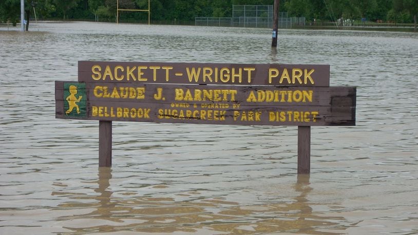 Sackett-Wright Park in Bellbrook was more fit for canoeing than soccer on Wednesday, June 4, 2018, due to flooding of the Little Miami River. STAFF / JEREMY P. KELLEY