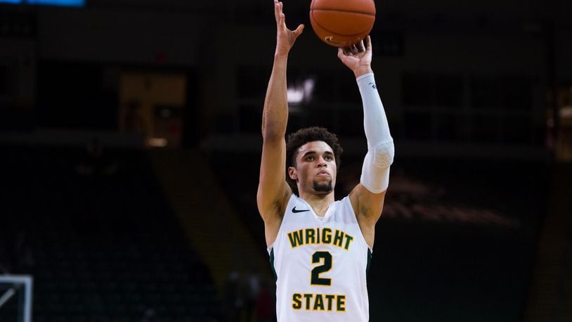 Wright State freshman Tanner Holden puts up a shot during a game vs. Cleveland State at the Nutter Center on Thursday, Jan. 16, 2020. Joseph Craven/WSU Athletics