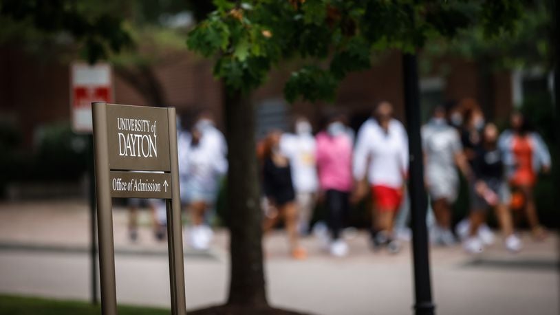 The University of Dayton plans to hold in-person classes on campus during the 2021-22 academic year as it would during any other normal academic year. The university is, however, requiring everyone to wear face masks, regardless of vaccination status. JIM NOELKER/STAFF