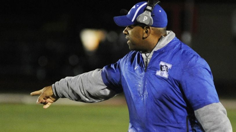 Xenia H.S. football coach Trace Smitherman at Trotwood in Week 9 of the 2018 high school football season. MARC PENDLETON / STAFF
